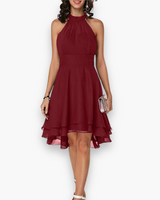 Damen Elegantes Rüschendes Kleid | Midi Festliches Kleid – Rot