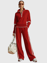 Minrada - Set Aus Bluse Und Hose Mit Breiten Falten – Rot