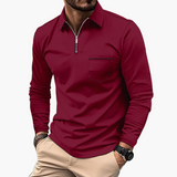 Herren-Polo mit langen Ärmeln im klassischen Stil mit Brusttasche, ideal für Arbeit und Freizeit – Bordeauxrot