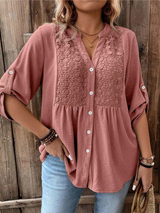 Thiyumi - Bluse Mit V-Ausschnitt Und Knöpfen – Rot