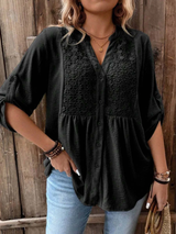 Darshani - Stylische Bluse mit V-Ausschnitt Und Knöpfen – Schwarz