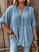 Thiyumi - Bluse Mit V-Ausschnitt Und Knöpfen – Blau