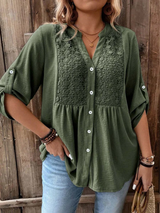 Darshani - Stylische Bluse mit V-Ausschnitt Und Knöpfen – Grün