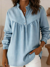 Aleska – Jeans Bluse Mit Knöpfen – Hellblau