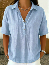 Pabasara - Bluse Mit Kragen Und Knopf – Hellblau