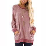 Lässiges Damen-t-shirt mit langen armeln, rundhalsausschnitt und 2 taschen – Rosa