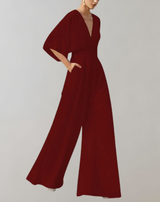 Melanie | Lässiger Jumpsuit mit weiten Beinen – Dunkelrot