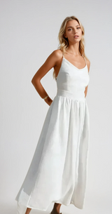 Damen Strand Midi Sommerkleid – Weiß
