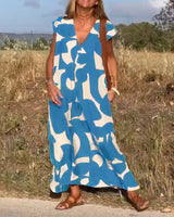 Sarinya - Bedrucktes Kleid Mit V-Ausschnitt – Blau