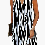Gestreiftes Minikleid - Ärmelloses Damenkleid für den Sommer – Weiß/Schwarz