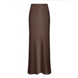 Andrina - Langer Rock aus Satin mit Fishtail-Schnitt – Braun