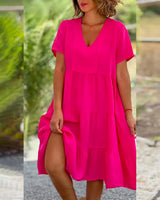 Aveline - Baumwoll-Lagenkleid Freizeitkleid – Fuchsia