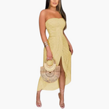 Besticktes Midikleid für Damen – Elegantes Sommerkleid – Gelb