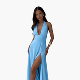 Maxikleid mit Schlitz & Neckholder - Damen Abendmode – Blau