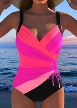 Abby | Surplice Badeanzug Premium Bunte Druck – Rosa