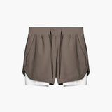 Herren Sportshorts mit Innenshorts und elastischem Bund – Kaffee