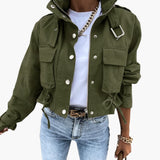 Cropped Übergangsjacke mit Taschen für Damen – Armeegrün