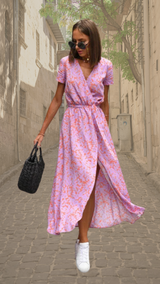 Aubrey | Statement Floral Wrap Maxi Dress – Florales Pink