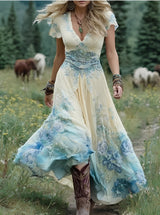 Erica - Stilvolles Maxikleid mit Blumenmuster für Damen – Hellblau