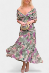 Rawan – Maxikleid Aus Chiffon Mit Schulterfreiem Ausschnitt – Rosa