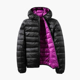 Damen Steppjacke mit Kapuze und Wendefunktion – Schwarz / Lila