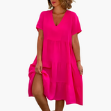 Fließendes V-Ausschnitt-Kleid für Damen - entspannte Passform – Rosa