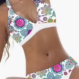 Rückenfreier Damen Bikini - Neckholder Design für Sommerurlaub – Weiß Rosa