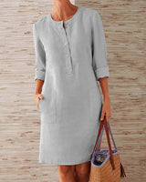 Merina - Elegante Knöpfe Schlichtes Kleid – Grau