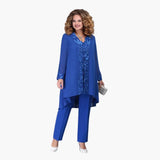 Bestickter 3-Teiler Anzug für Damen – Blau