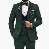Herren Anzug dreiteilig mit Slim Fit und Kontrastrevers – Grün