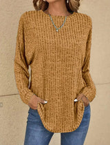 Eleganter mischpullover – mit weitem rundhalsausschnitt und langen armeln – Khaki