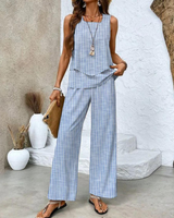 Damen Sommer Set Zweiteiler | Ärmelloses Top & Gerade Hose – Streifen