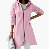 Langer Hoodie mit Reißverschluss für Damen – Rosa