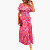 Florales Wickel-Maxikleid - für Damen mit V-Ausschnitt – Rot