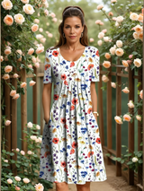 MARGA | ELEGANTES KLEID MIT BAUCHABDECKUNG – Rot Floral