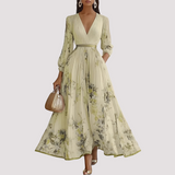 Leah - Florales Langärmeliges Midikleid – Gelb