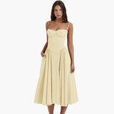 Midikleid Damen – Retro Corsagenkleid mit Trägern Sommer – Gelb