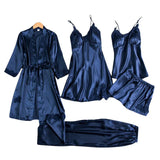 Audrey - 5 Teiliges Satin Set – Marineblau