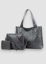 3-Teiliges Damen Taschenset aus Veganem Leder – Stilvoll & Alltagstauglich – Grau