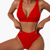 Geripptes Damen-Bikini-Set mit breiten Trägern für den Sommer – Rot
