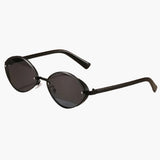 Damen Sonnenbrille mit ovalem Metallrahmen und UV400-Schutz – Schwarzgrau