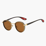 Damen Sonnenbrille mit rundem Metallrahmen und UV400 Schutz – Goldbraun