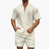 Herren Zweiteiler Set aus leichter Stoff mit Hemd und Shorts – Weiß