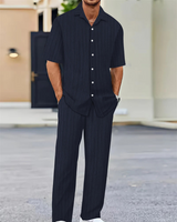 Herren Freizeit-Zweiteiler mit Kurzarm-Hemd und bequemer Hose – Marineblau