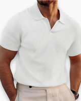 Herren Lässiges Polo mit V-Kragen | Kurzarm – Weiß