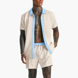 Herren Sommer Set mit Kurzarmhemd und Kordelzug Shorts – Aprikose