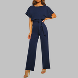 Amber | Damen Overall Fledermausärmel Bindegürtel Weites Bein – Marineblau