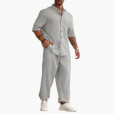 Herren Set mit Kurzarmhemd und langer Hose für Sommer – Grau