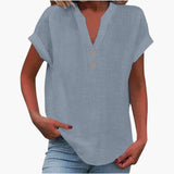 Damen Bluse mit V-Ausschnitt und kurzen Ärmeln für Frühling – Himmelblau