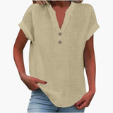 Damen Kurzarmshirt mit V-Ausschnitt und lockerer Passform – Beige